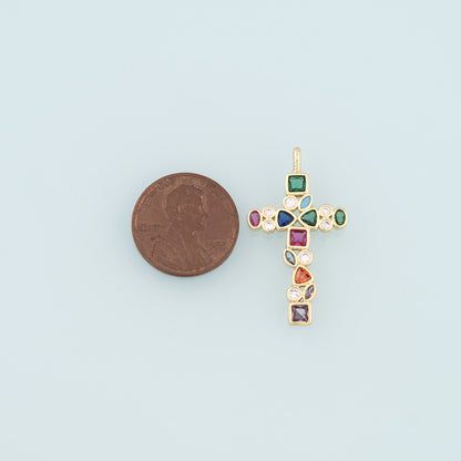 Gold Cross Charms,18K Gold Filled Cross Pendant,CZ Micro Pave Religion Charm Bracelet Necklace for DIY Jewelry Making Supply