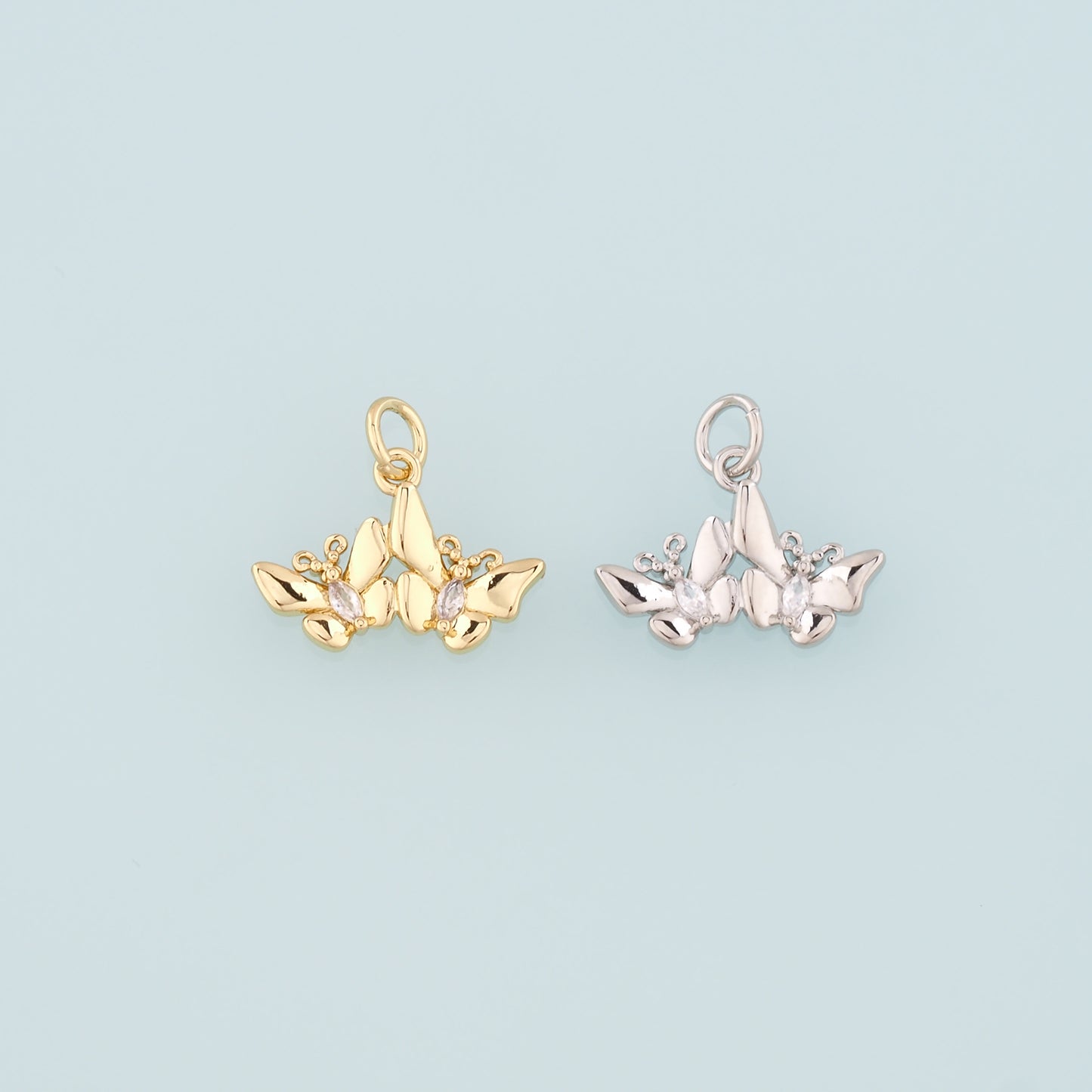 18K Gold Filled Butterfly Pendant,CZ Micro Pave Butterfly Charm Bracelet Necklace for DIY Jewelry Making Supply