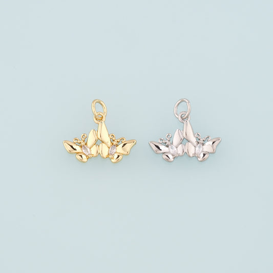 18K Gold Filled Butterfly Pendant,CZ Micro Pave Butterfly Charm Bracelet Necklace for DIY Jewelry Making Supply