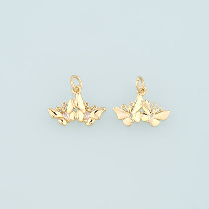 18K Gold Filled Butterfly Pendant,CZ Micro Pave Butterfly Charm Bracelet Necklace for DIY Jewelry Making Supply