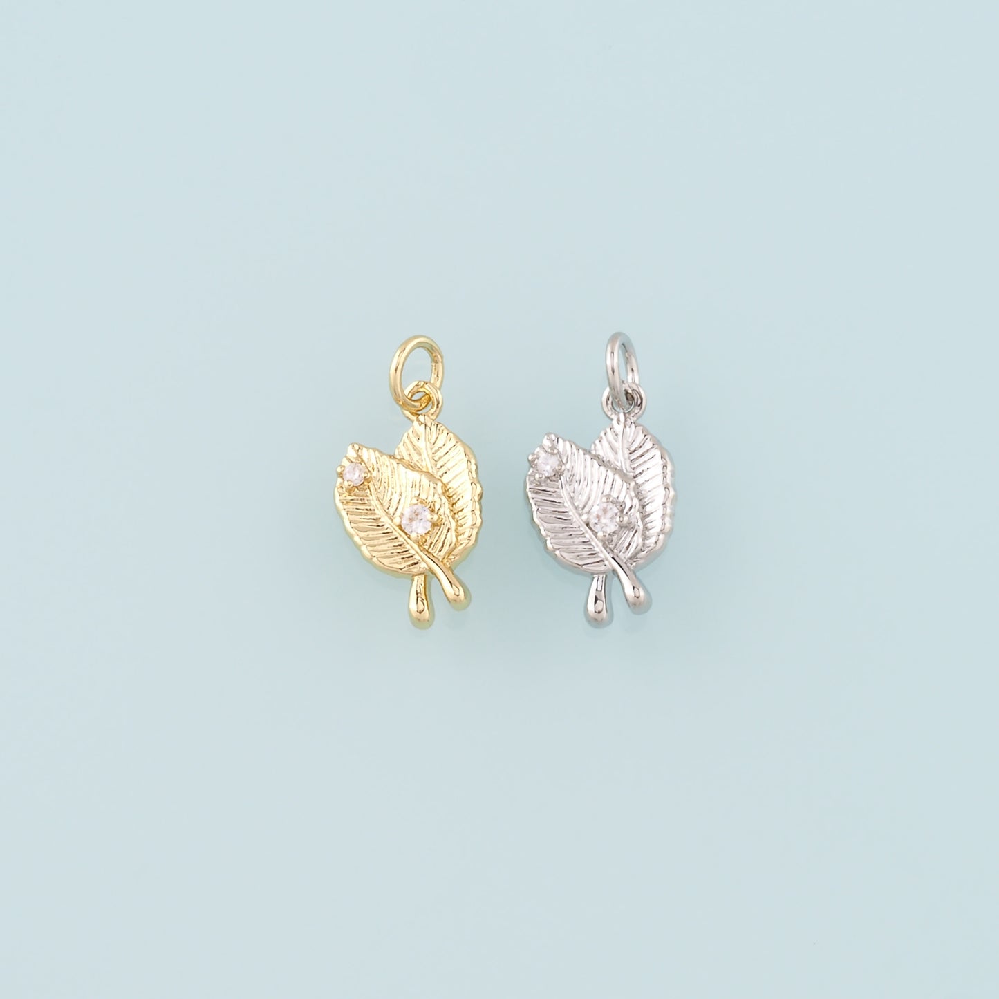 18K Gold Filled Leaf Pendant,CZ Micro Pave Leaf Charm Bracelet Necklace for DIY Jewelry Making Supply
