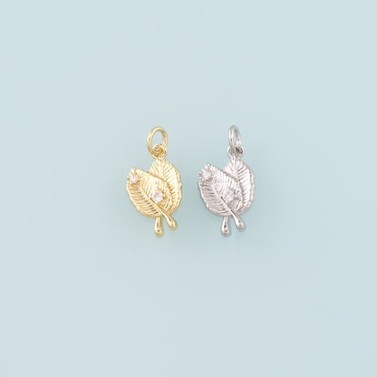 18K Gold Filled Leaf Pendant,CZ Micro Pave Leaf Charm Bracelet Necklace for DIY Jewelry Making Supply