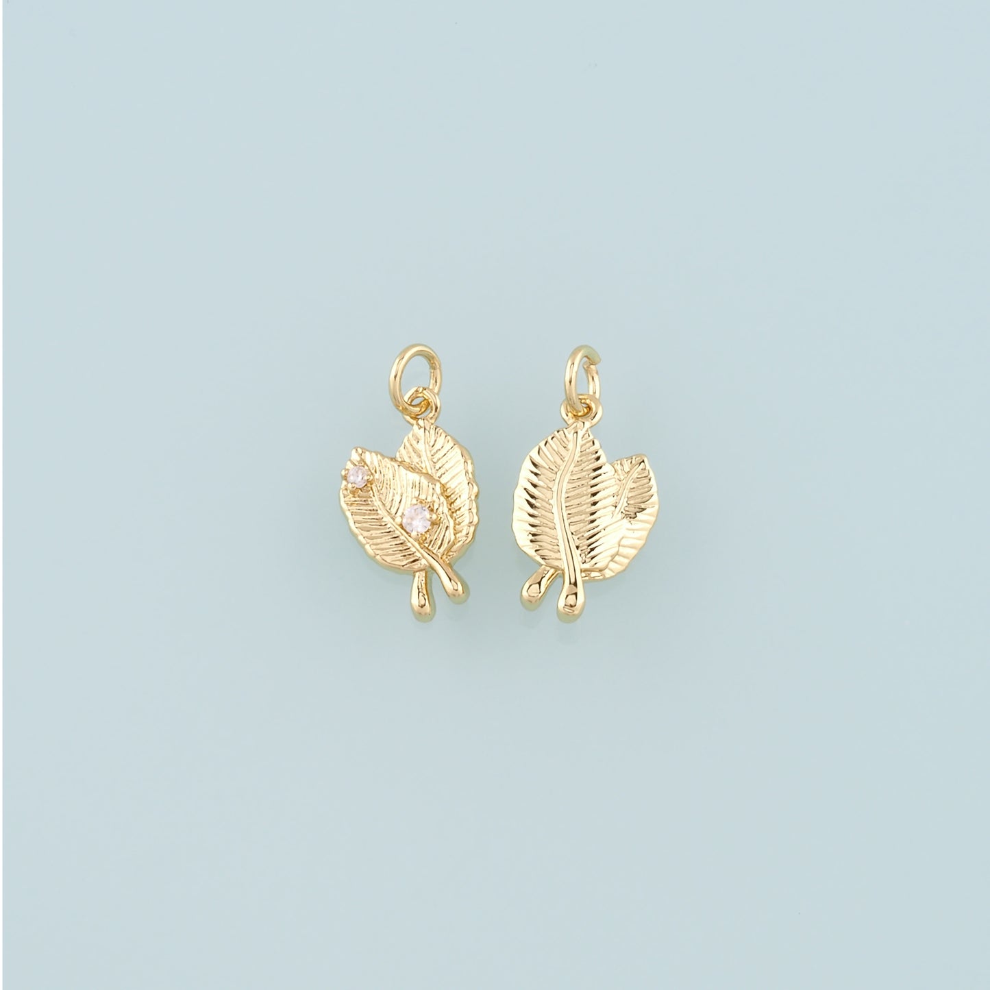 18K Gold Filled Leaf Pendant,CZ Micro Pave Leaf Charm Bracelet Necklace for DIY Jewelry Making Supply