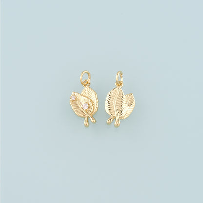 18K Gold Filled Leaf Pendant,CZ Micro Pave Leaf Charm Bracelet Necklace for DIY Jewelry Making Supply