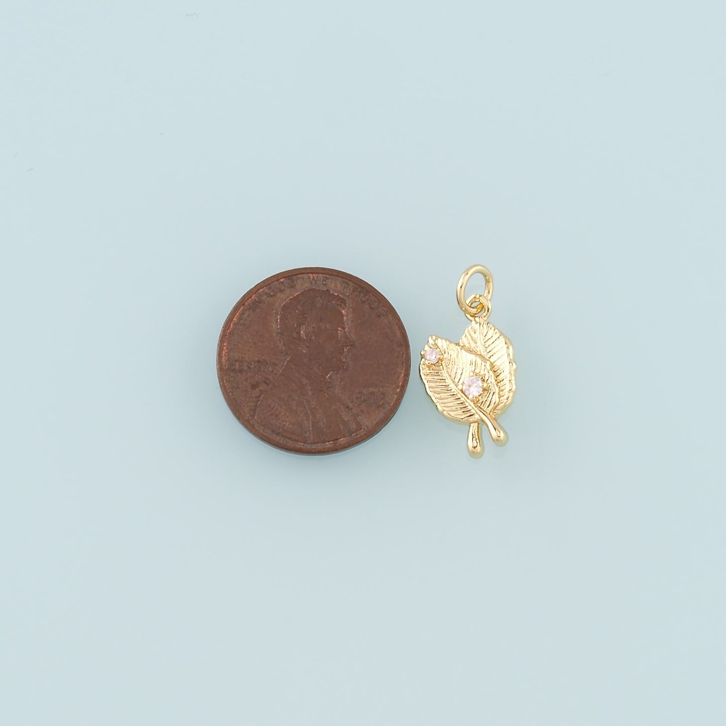 18K Gold Filled Leaf Pendant,CZ Micro Pave Leaf Charm Bracelet Necklace for DIY Jewelry Making Supply