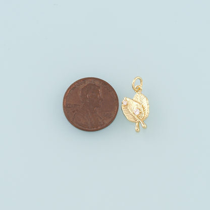 18K Gold Filled Leaf Pendant,CZ Micro Pave Leaf Charm Bracelet Necklace for DIY Jewelry Making Supply