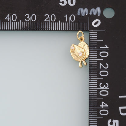 18K Gold Filled Leaf Pendant,CZ Micro Pave Leaf Charm Bracelet Necklace for DIY Jewelry Making Supply