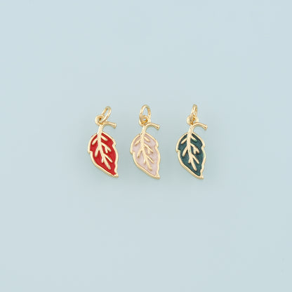 18K Gold Filled Leaf Pendant,Enamel Leaf Charm Bracelet Necklace for DIY Jewelry Making Supply