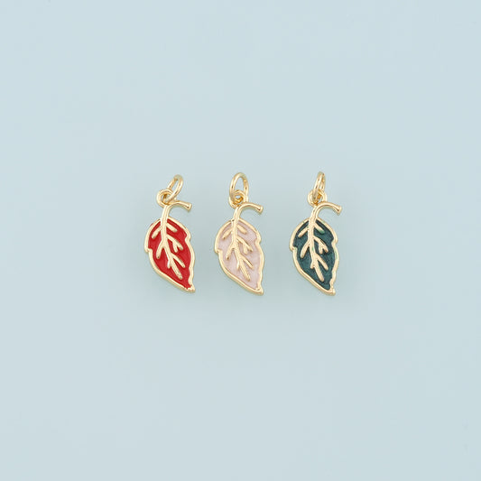 18K Gold Filled Leaf Pendant,Enamel Leaf Charm Bracelet Necklace for DIY Jewelry Making Supply