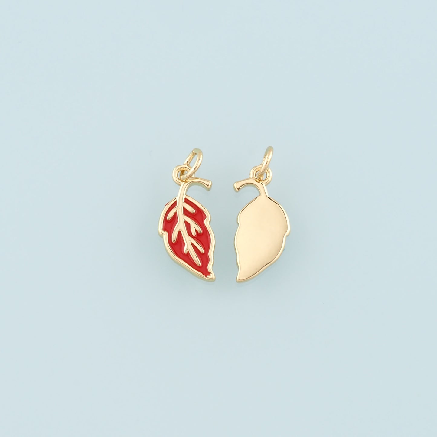 18K Gold Filled Leaf Pendant,Enamel Leaf Charm Bracelet Necklace for DIY Jewelry Making Supply