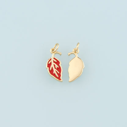 18K Gold Filled Leaf Pendant,Enamel Leaf Charm Bracelet Necklace for DIY Jewelry Making Supply