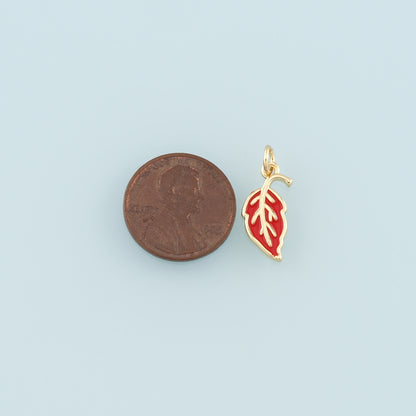 18K Gold Filled Leaf Pendant,Enamel Leaf Charm Bracelet Necklace for DIY Jewelry Making Supply