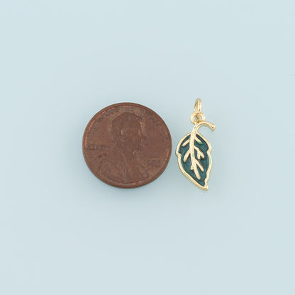 18K Gold Filled Leaf Pendant,Enamel Leaf Charm Bracelet Necklace for DIY Jewelry Making Supply