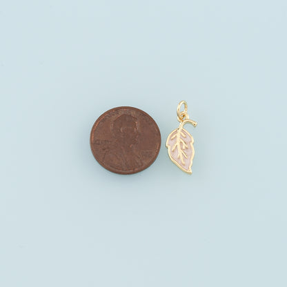18K Gold Filled Leaf Pendant,Enamel Leaf Charm Bracelet Necklace for DIY Jewelry Making Supply