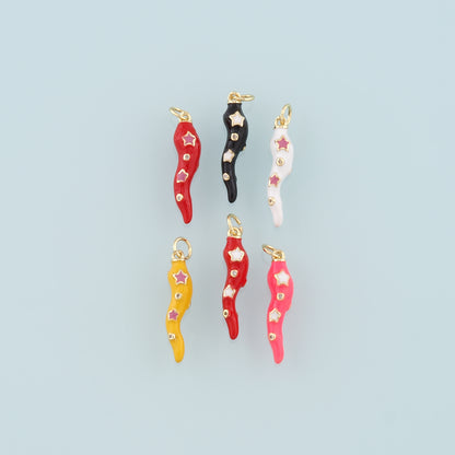 18K Gold Filled Star Chili Pendant,Enamel Pepper Charm Bracelet Necklace for DIY Jewelry Making Supply