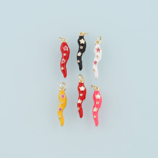 18K Gold Filled Star Chili Pendant,Enamel Pepper Charm Bracelet Necklace for DIY Jewelry Making Supply