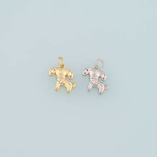 Gold Dog Charms,18K Gold Filled Dog Pendant,CZ Micro Pave Dog Charm Bracelet Necklace for DIY Jewelry Making Supply