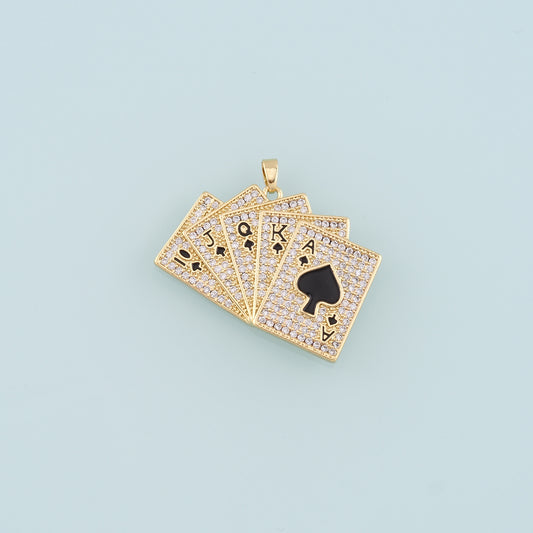 Gold Poker Charms,18K Gold Filled Poker Pendant,CZ Micro Pave Playing Card Charm Bracelet Necklace for DIY Jewelry Making Supply