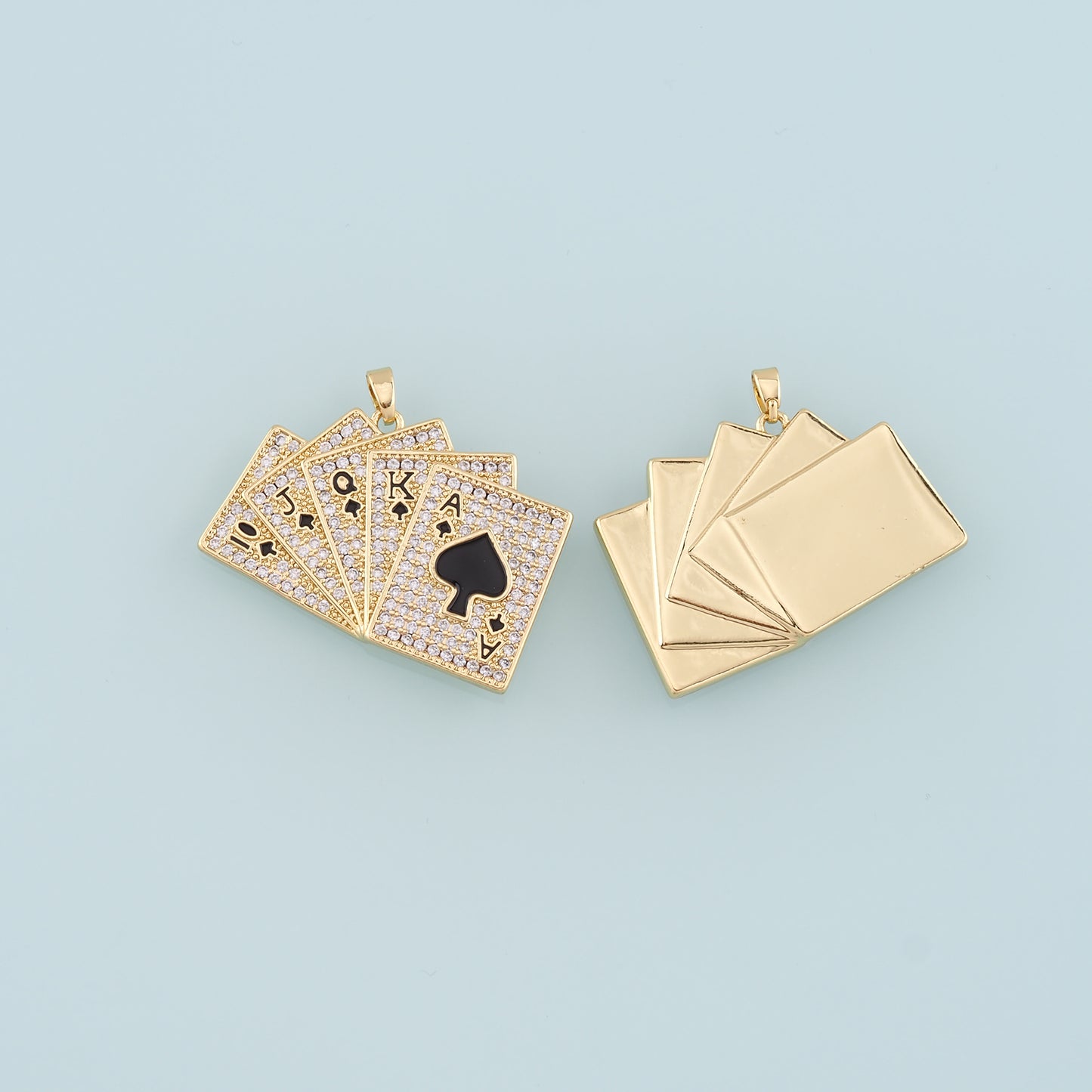 Gold Poker Charms,18K Gold Filled Poker Pendant,CZ Micro Pave Playing Card Charm Bracelet Necklace for DIY Jewelry Making Supply