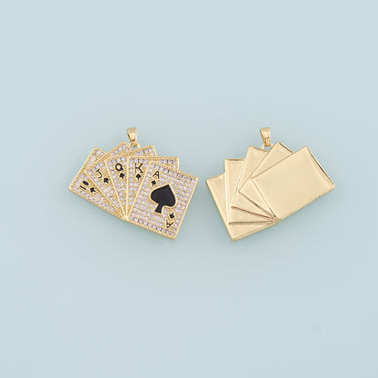 Gold Poker Charms,18K Gold Filled Poker Pendant,CZ Micro Pave Playing Card Charm Bracelet Necklace for DIY Jewelry Making Supply