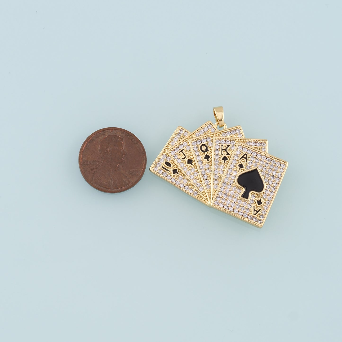 Gold Poker Charms,18K Gold Filled Poker Pendant,CZ Micro Pave Playing Card Charm Bracelet Necklace for DIY Jewelry Making Supply