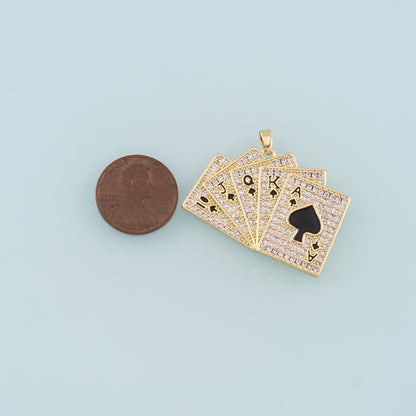 Gold Poker Charms,18K Gold Filled Poker Pendant,CZ Micro Pave Playing Card Charm Bracelet Necklace for DIY Jewelry Making Supply