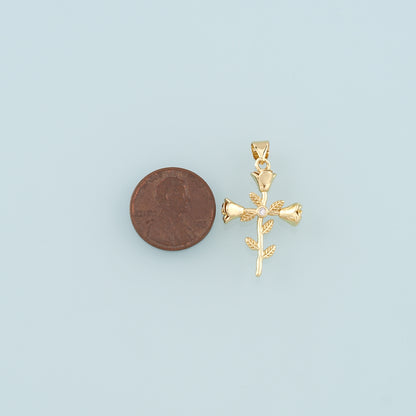 18K Gold Filled Rose Cross Pendant,Dainty Flower Charm Bracelet Necklace for DIY Jewelry Making Supply