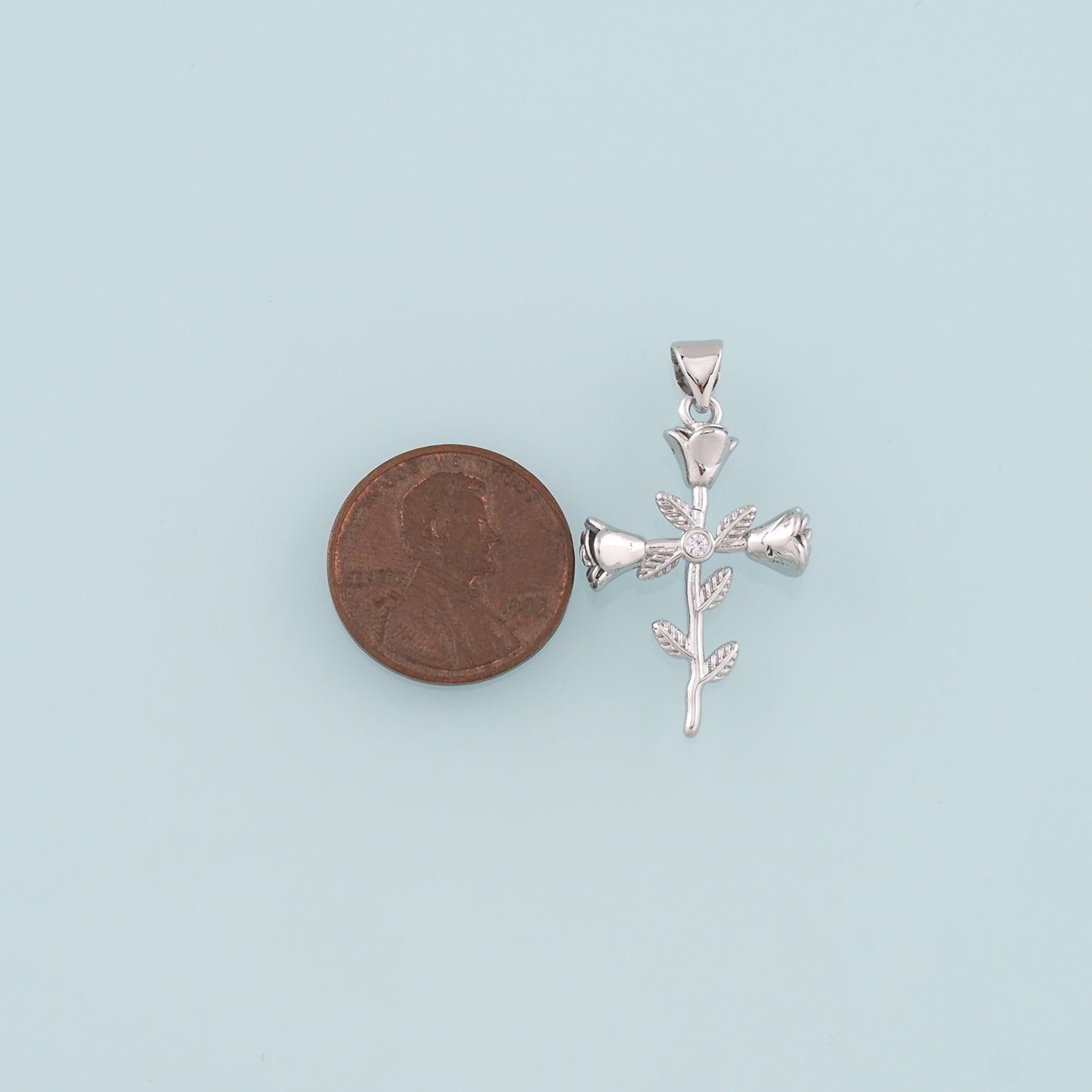 18K Gold Filled Rose Cross Pendant,Dainty Flower Charm Bracelet Necklace for DIY Jewelry Making Supply