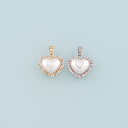 Gold Heart Charms,18K Gold Filled Pearl Heart Pendant,CZ Micro Pave Heart Charm Bracelet Necklace for DIY Jewelry Making Supply