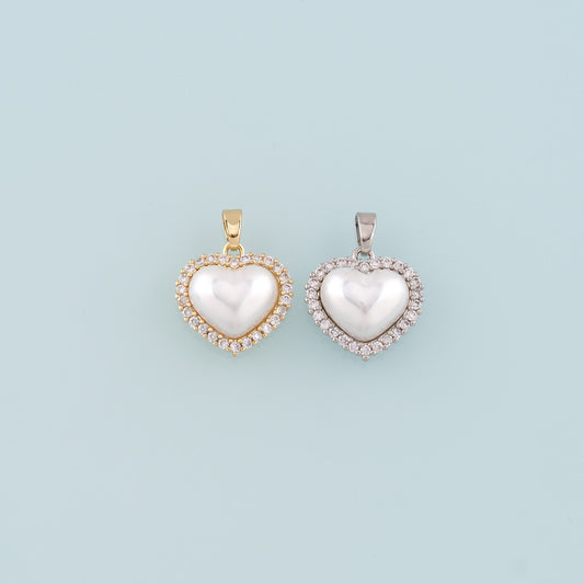 Gold Heart Charms,18K Gold Filled Pearl Heart Pendant,CZ Micro Pave Heart Charm Bracelet Necklace for DIY Jewelry Making Supply
