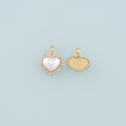 Gold Heart Charms,18K Gold Filled Pearl Heart Pendant,CZ Micro Pave Heart Charm Bracelet Necklace for DIY Jewelry Making Supply