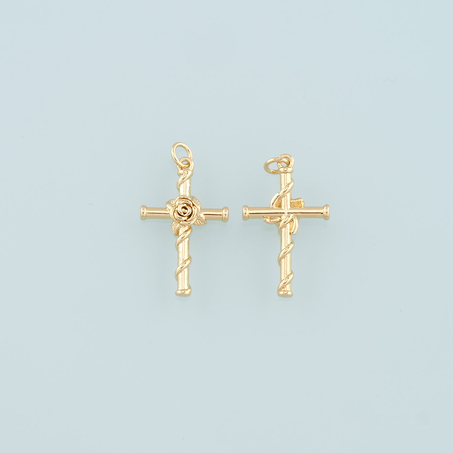 18K Gold Filled Rose Cross Pendant,Dainty Flower Charm Bracelet Necklace for DIY Jewelry Making Supply