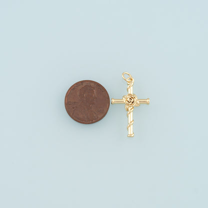 18K Gold Filled Rose Cross Pendant,Dainty Flower Charm Bracelet Necklace for DIY Jewelry Making Supply