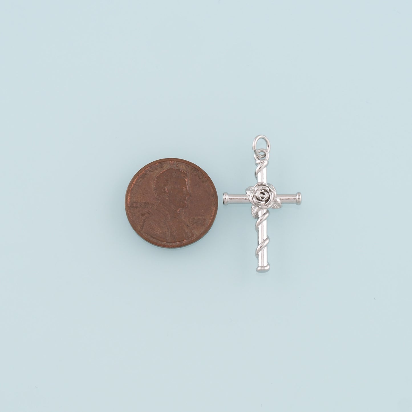 18K Gold Filled Rose Cross Pendant,Dainty Flower Charm Bracelet Necklace for DIY Jewelry Making Supply