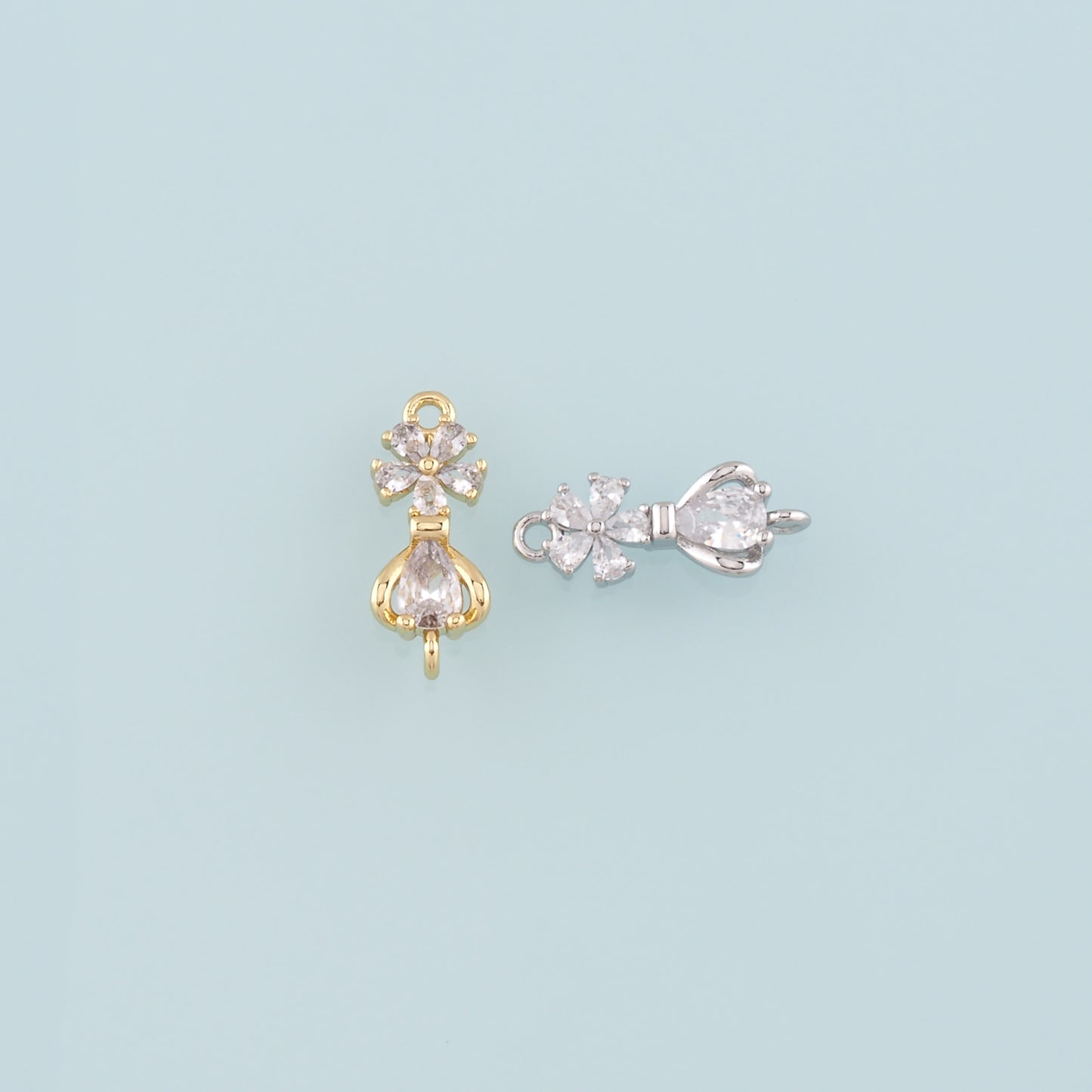 18K Gold Filled Flower Connector,CZ Micro Pave Flower Charm Bracelet Necklace for DIY Jewelry Making Supply