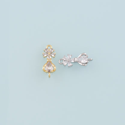 18K Gold Filled Flower Connector,CZ Micro Pave Flower Charm Bracelet Necklace for DIY Jewelry Making Supply