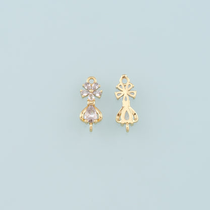 18K Gold Filled Flower Connector,CZ Micro Pave Flower Charm Bracelet Necklace for DIY Jewelry Making Supply