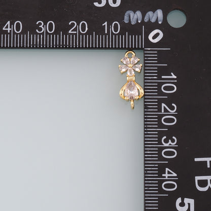 18K Gold Filled Flower Connector,CZ Micro Pave Flower Charm Bracelet Necklace for DIY Jewelry Making Supply