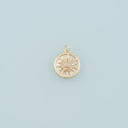 Gold Sun Charms,18K Gold Filled Shell Sun Pendant,CZ Micro Pave Celestial Charm Bracelet Necklace for DIY Jewelry Making Supply