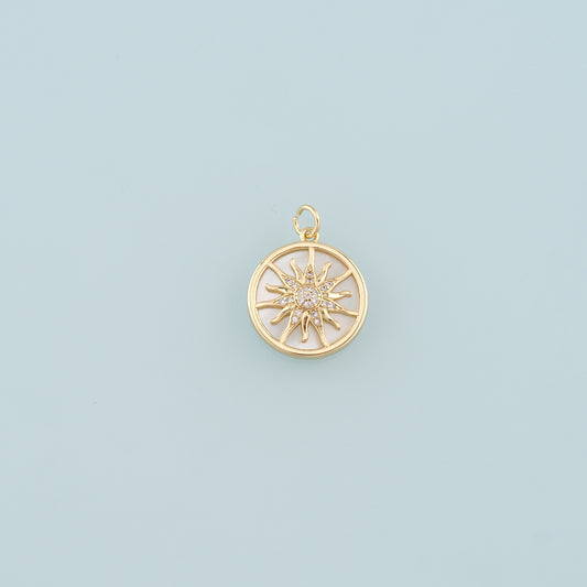 Gold Sun Charms,18K Gold Filled Shell Sun Pendant,CZ Micro Pave Celestial Charm Bracelet Necklace for DIY Jewelry Making Supply