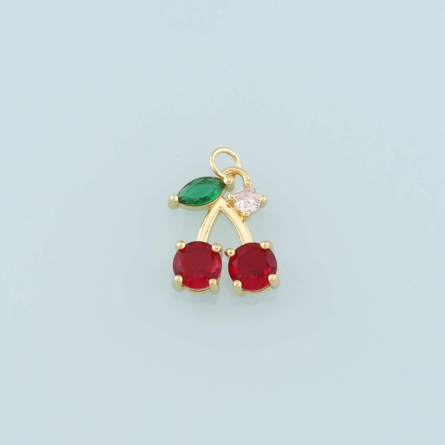 Gold Cherry Charms,18K Gold Filled Crystal Cherry Pendant,Fruit Charm Bracelet Necklace for DIY Jewelry Making Supply