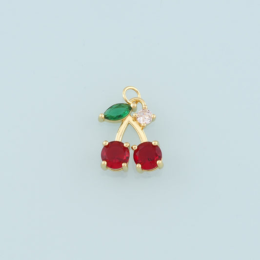 Gold Cherry Charms,18K Gold Filled Crystal Cherry Pendant,Fruit Charm Bracelet Necklace for DIY Jewelry Making Supply