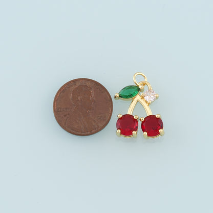 Gold Cherry Charms,18K Gold Filled Crystal Cherry Pendant,Fruit Charm Bracelet Necklace for DIY Jewelry Making Supply