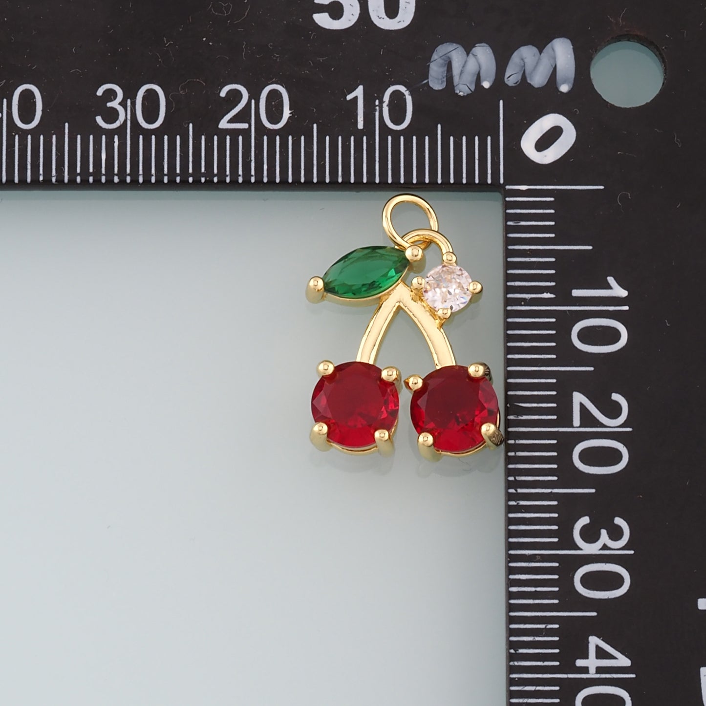 Gold Cherry Charms,18K Gold Filled Crystal Cherry Pendant,Fruit Charm Bracelet Necklace for DIY Jewelry Making Supply