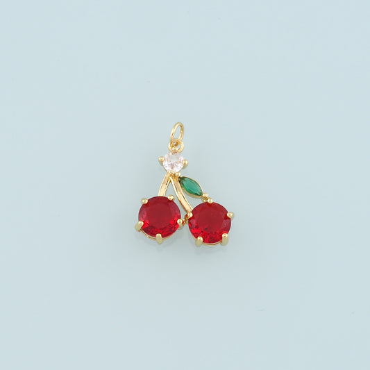 Gold Cherry Charms,18K Gold Filled Crystal Cherry Pendant,Fruit Charm Bracelet Necklace for DIY Jewelry Making Supply
