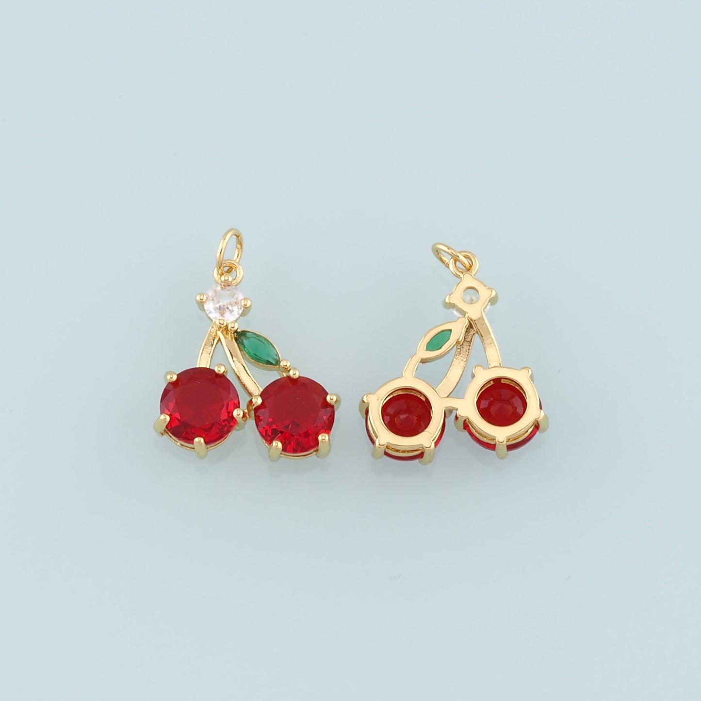 Gold Cherry Charms,18K Gold Filled Crystal Cherry Pendant,Fruit Charm Bracelet Necklace for DIY Jewelry Making Supply