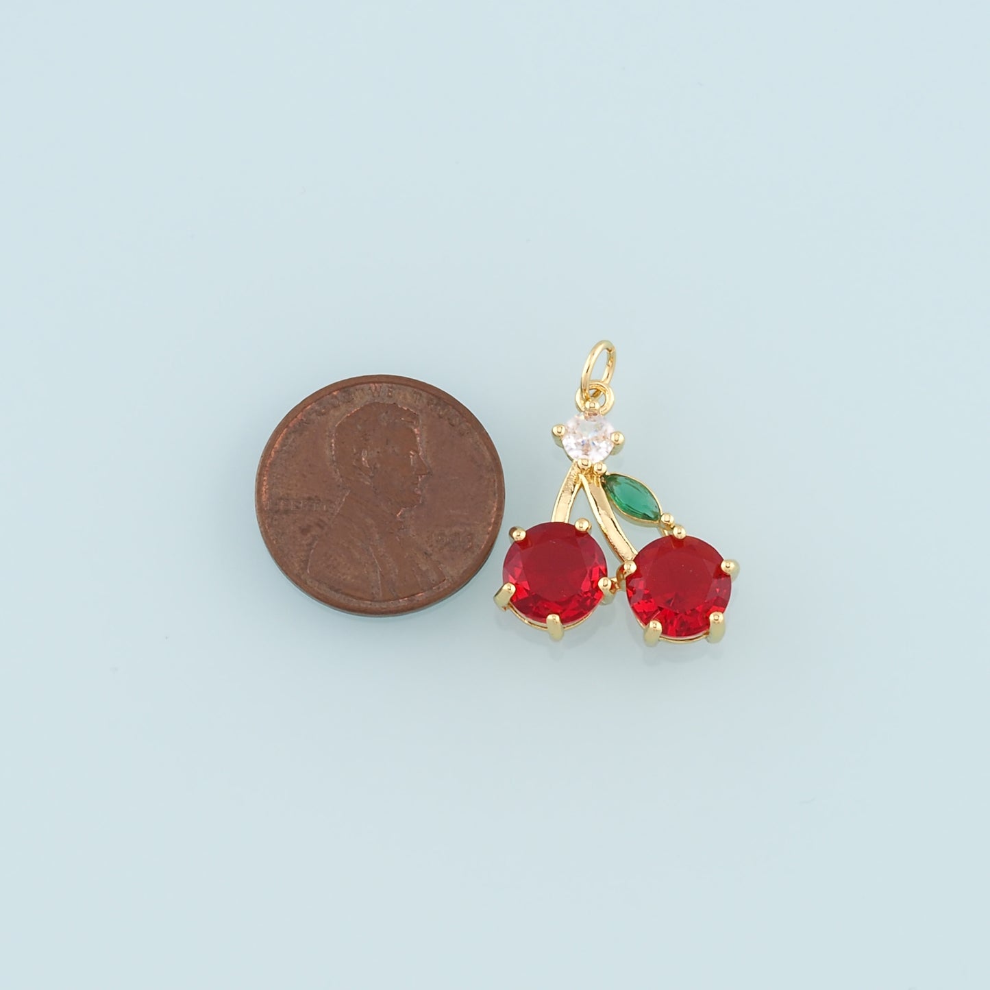 Gold Cherry Charms,18K Gold Filled Crystal Cherry Pendant,Fruit Charm Bracelet Necklace for DIY Jewelry Making Supply