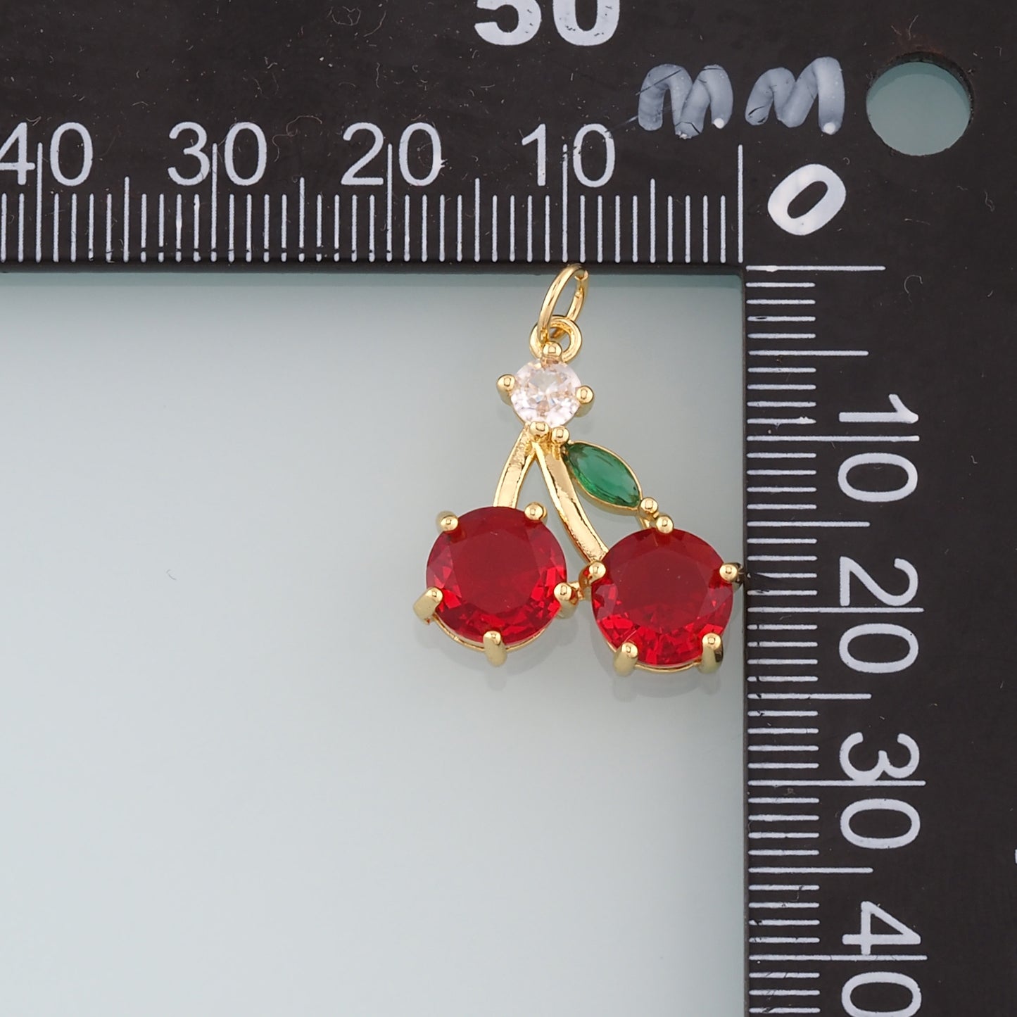 Gold Cherry Charms,18K Gold Filled Crystal Cherry Pendant,Fruit Charm Bracelet Necklace for DIY Jewelry Making Supply