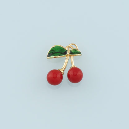 Gold Cherry Charms,18K Gold Filled Enamel Cherry Pendant,Fruit Charm Bracelet Necklace for DIY Jewelry Making Supply
