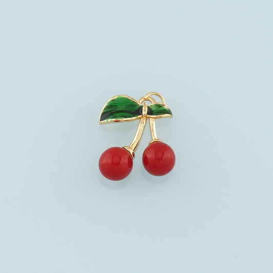 Gold Cherry Charms,18K Gold Filled Enamel Cherry Pendant,Fruit Charm Bracelet Necklace for DIY Jewelry Making Supply